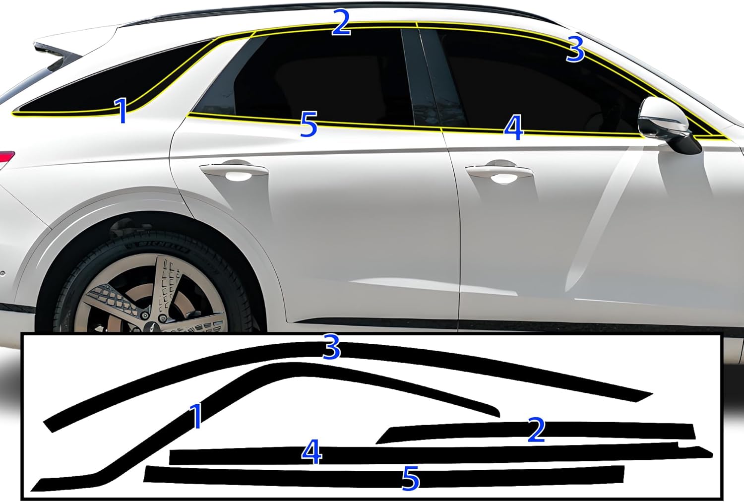 BOGAR TECH DESIGNS Side Window Trim Chrome Delete Overlay Compatible with Genesis GV70 2022-2025, Gloss Black