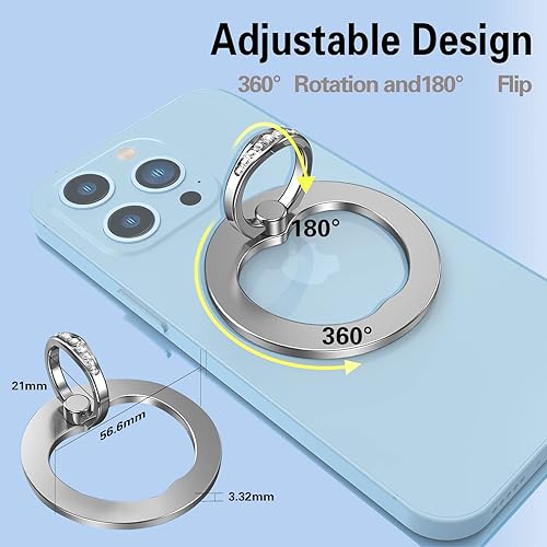 Miniatura 3 de AUROX Soporte magnético para anillo de teléfono para iPhone 15, 14, 13, 12, agarre magnético para teléfono Magsafe, accesorios Magsafe, rotación de