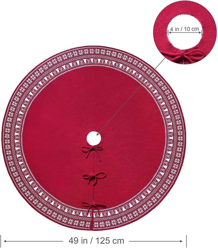 Dremisland Christmas Tree Skirt, Knitted Snowflake and Xmas Tree Pattern Thick Heavy Yarn Knit for A Warm Xmas Holiday Decoration (36inch/90cm, Red) : Home & Kitchen