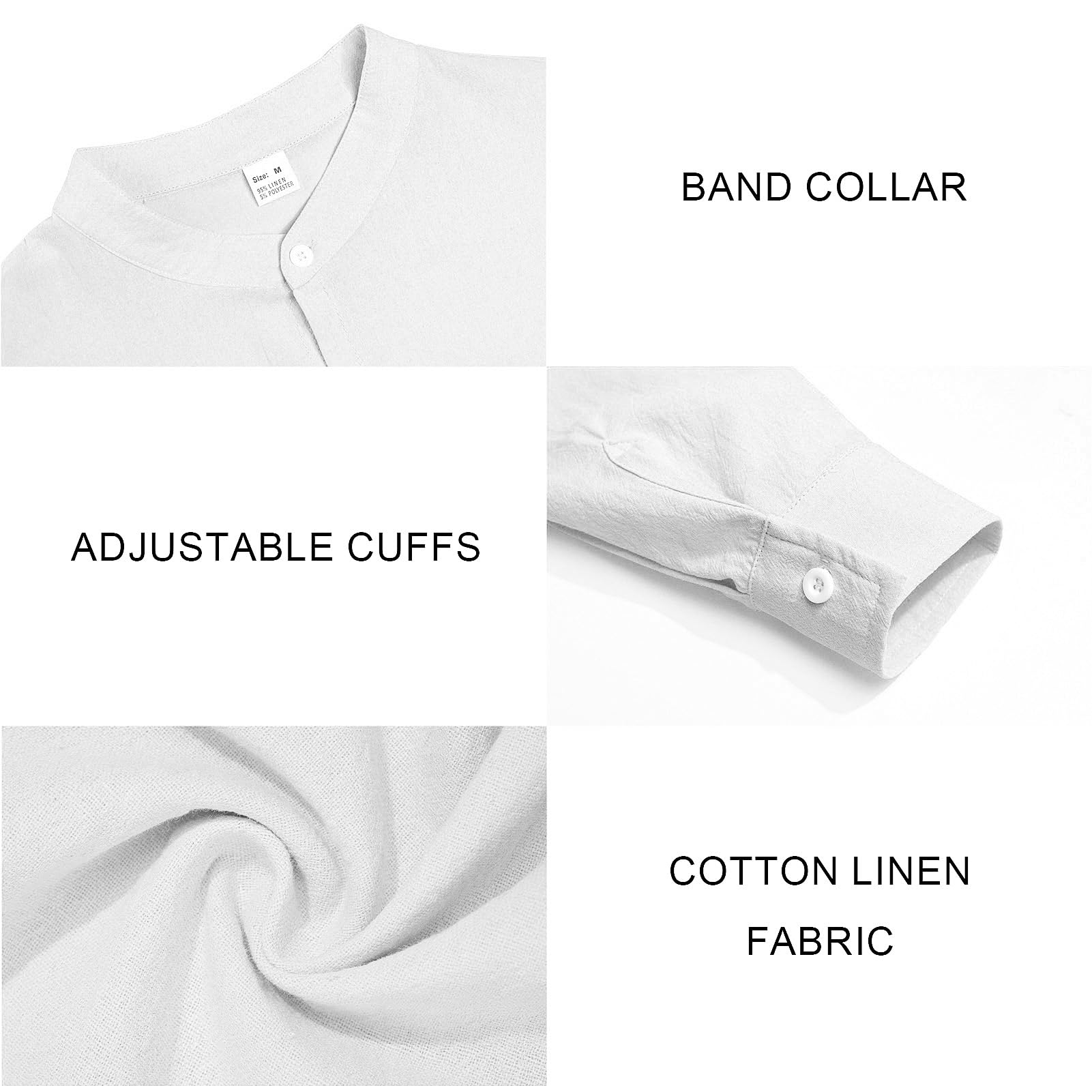Volemo Camisa Lino Hombre Camisas Manga Larga con Bolsillo Color Sólido Casual Shirts Regular Fit