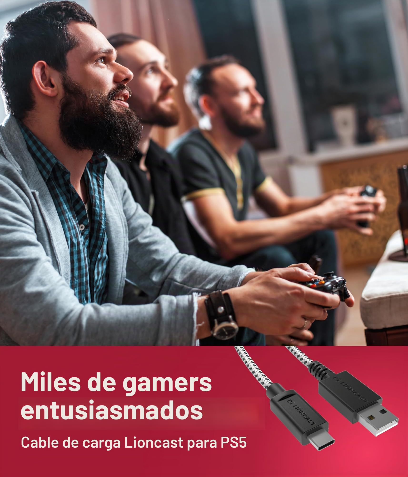 LIONCAST® Cable USB-C (4m) - Cable de Carga para Mando PS5 - Carga Rápida y Transferencia Eficaz - Cable USB Tipo-C Duradero de 4m - Compatible con Xbox One, iPhone 15 y Dispositivos USB-C