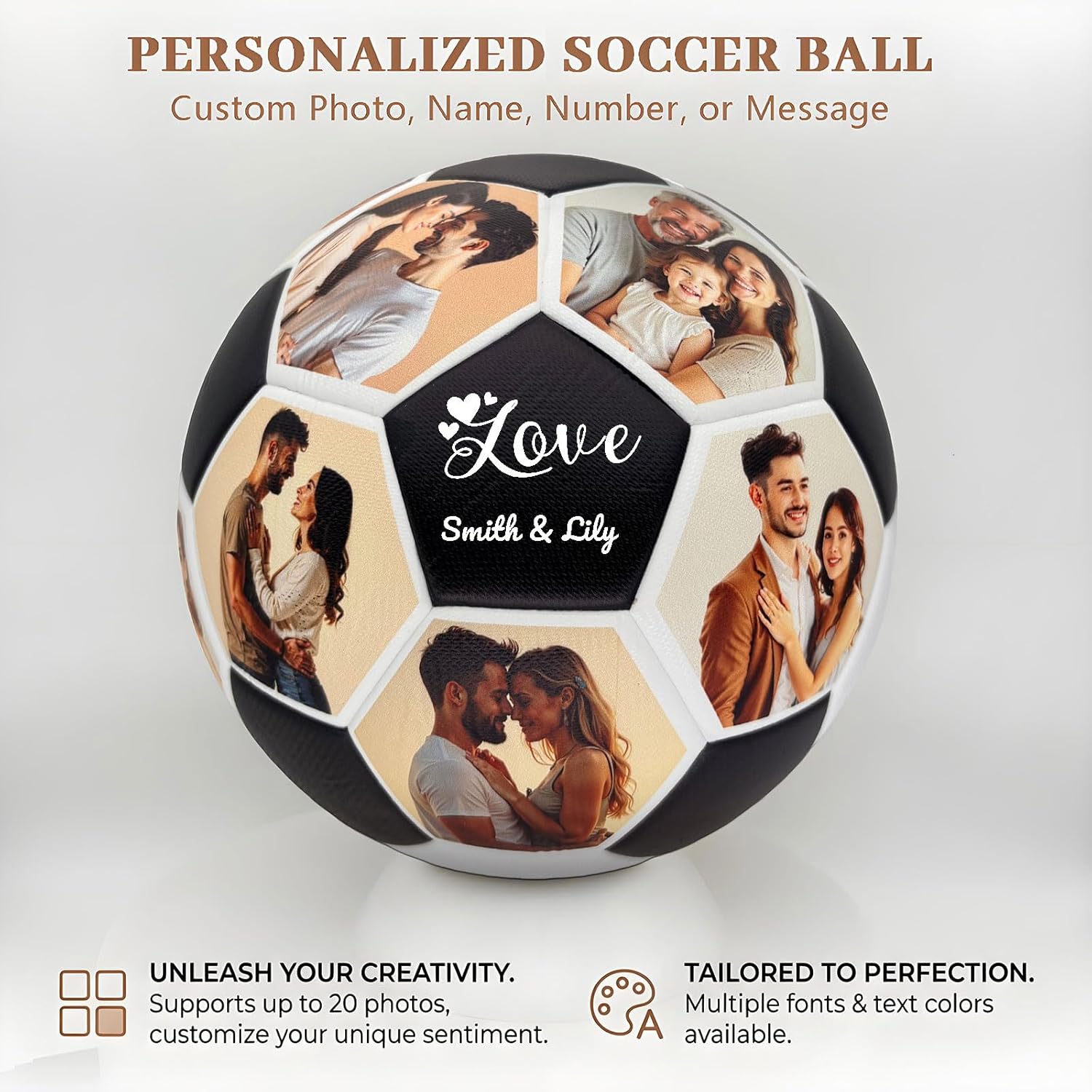 Customized Soccer Ball with Your Name, Text, Number, or Photo- Personalized Soccer Ball Gift for Lover, Coaches, Fans for Graduation, Birthday, Keepsake, Wedding Anniversary, Family Time
