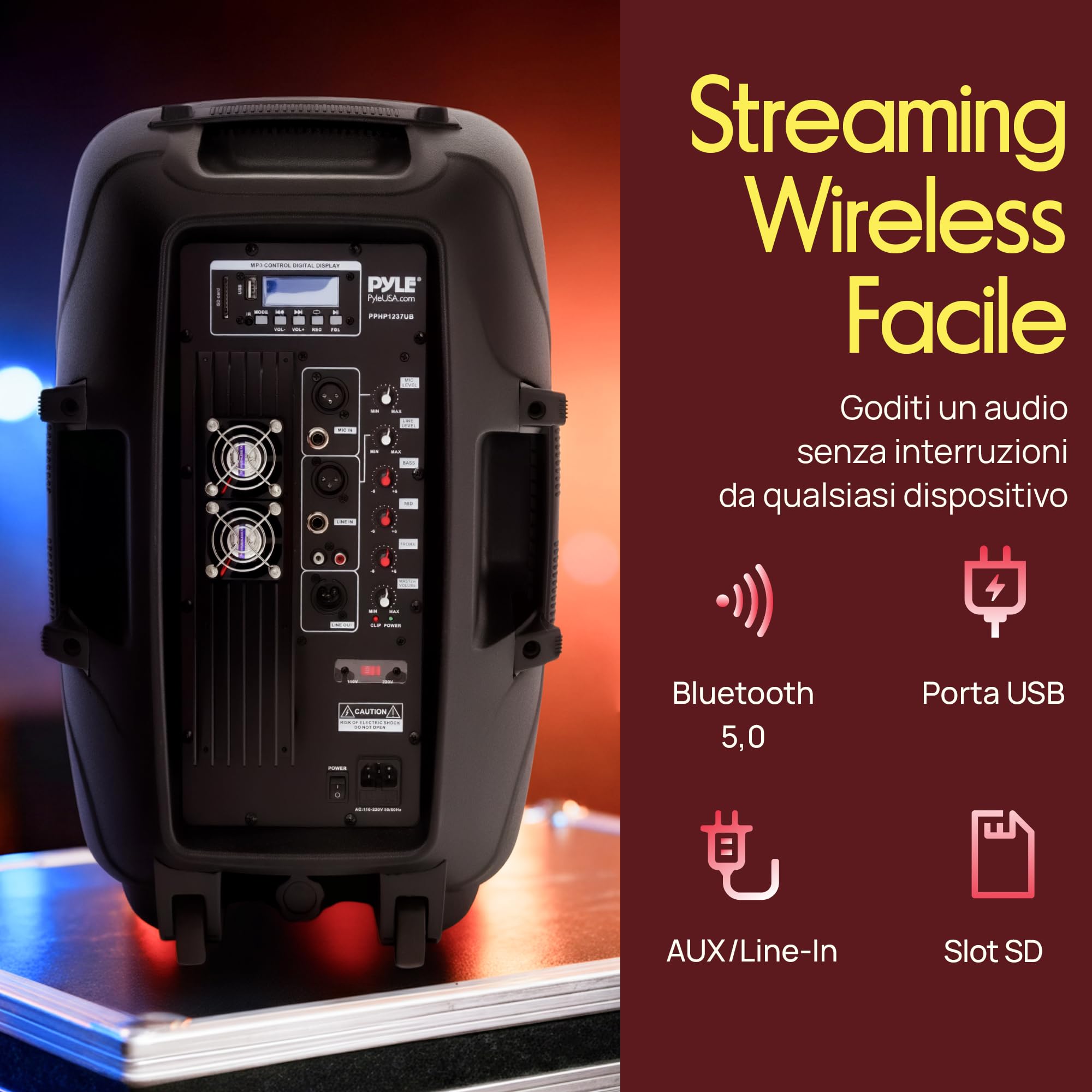 PYLE-PRO Cassa Bluetooth Attiva PA, Altoparlante Bluetooth con Subwoofer da 30,5 cm, Speaker da Palco Monitor Portatile, DJ Party Stereo con Amplificatore e USB Integrata per MP3