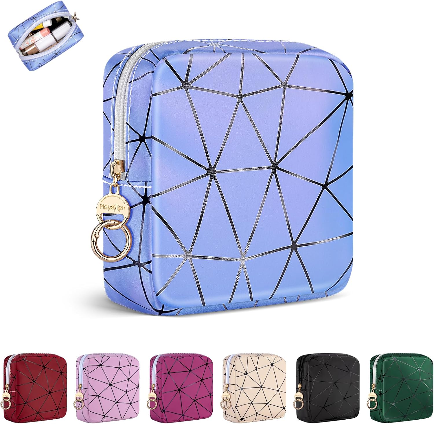 4.5 inch Mini Makeup Bag, Small Cosmetics Bag for Purse with Ring Buckle, Portable Travel Makeup Pouch for Women Girls (Glitter Purple)