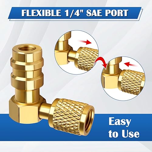 Miniatura 6 de FANOVO Adaptador de 90° R12 a R134a, kit de conversión de alta y baja presión R12 a R134a, válvula de acoplador rápido R12 a R134a, convertidor de