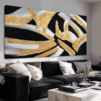 Kureful Line Wall Decor Black and Gold Canvas Art Large Dining Room Wall Pictures 29"x58" Wall Decorations for Living Room Textured Artwork
