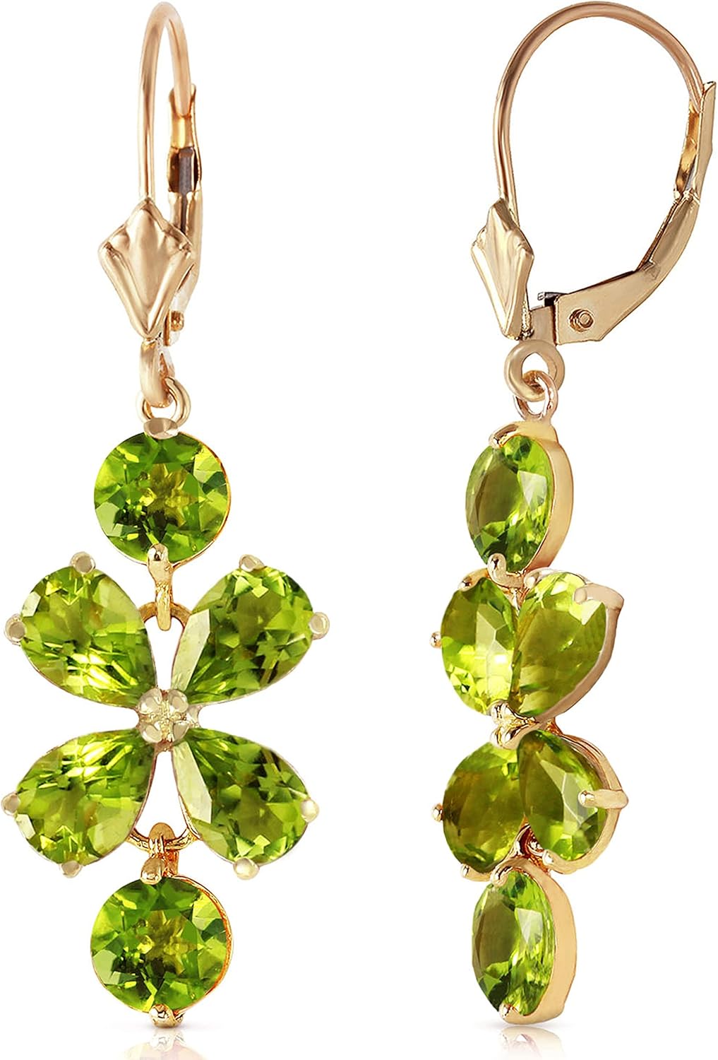 Galaxy Gold GG 14k Yellow Gold Peridot Flower Dangle Earrings