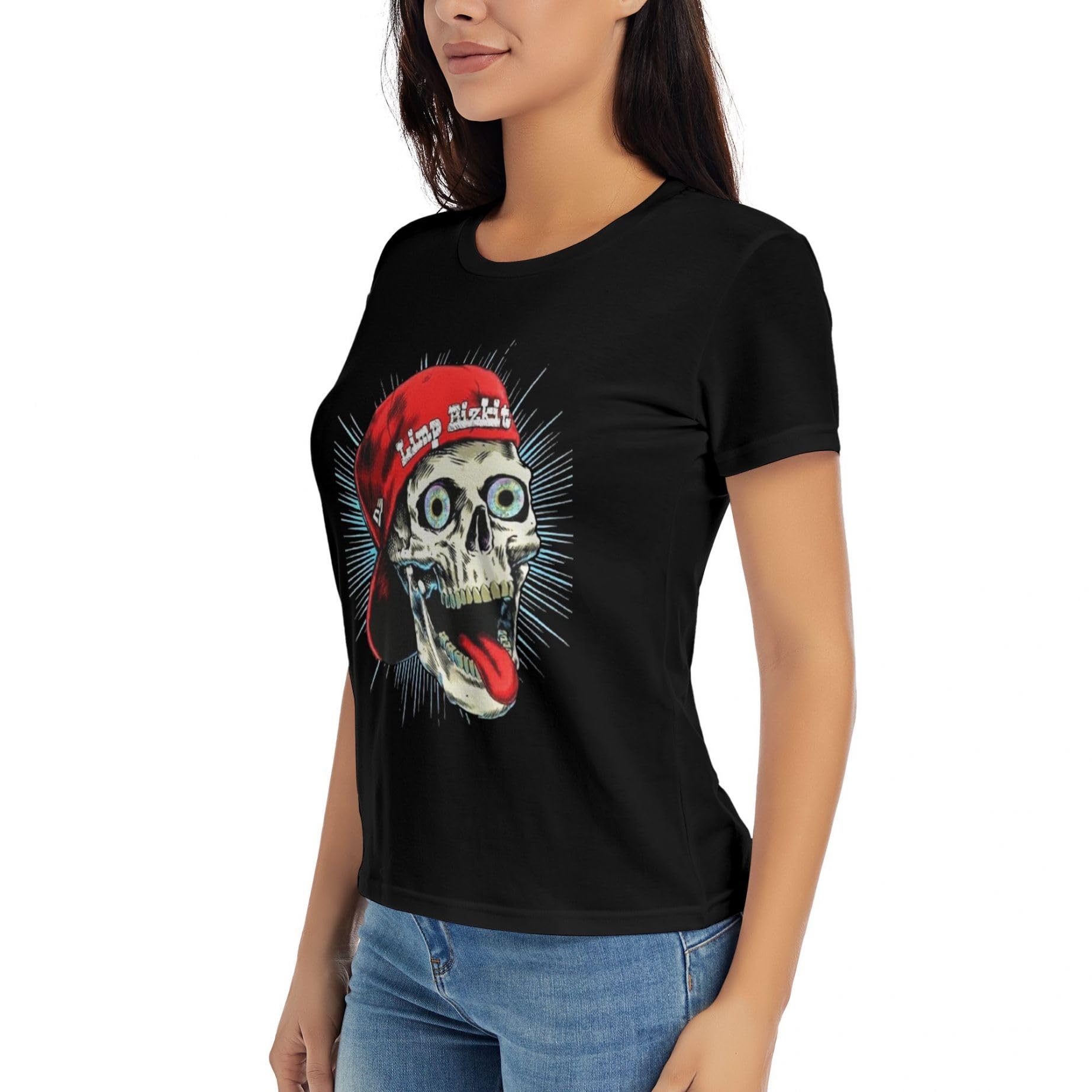 Women's Bizkit Rap Rock Band Limp Cotton T-Shirts Crewneck Short Sleeve Shirts Summer Fashion Printed Tees Black S