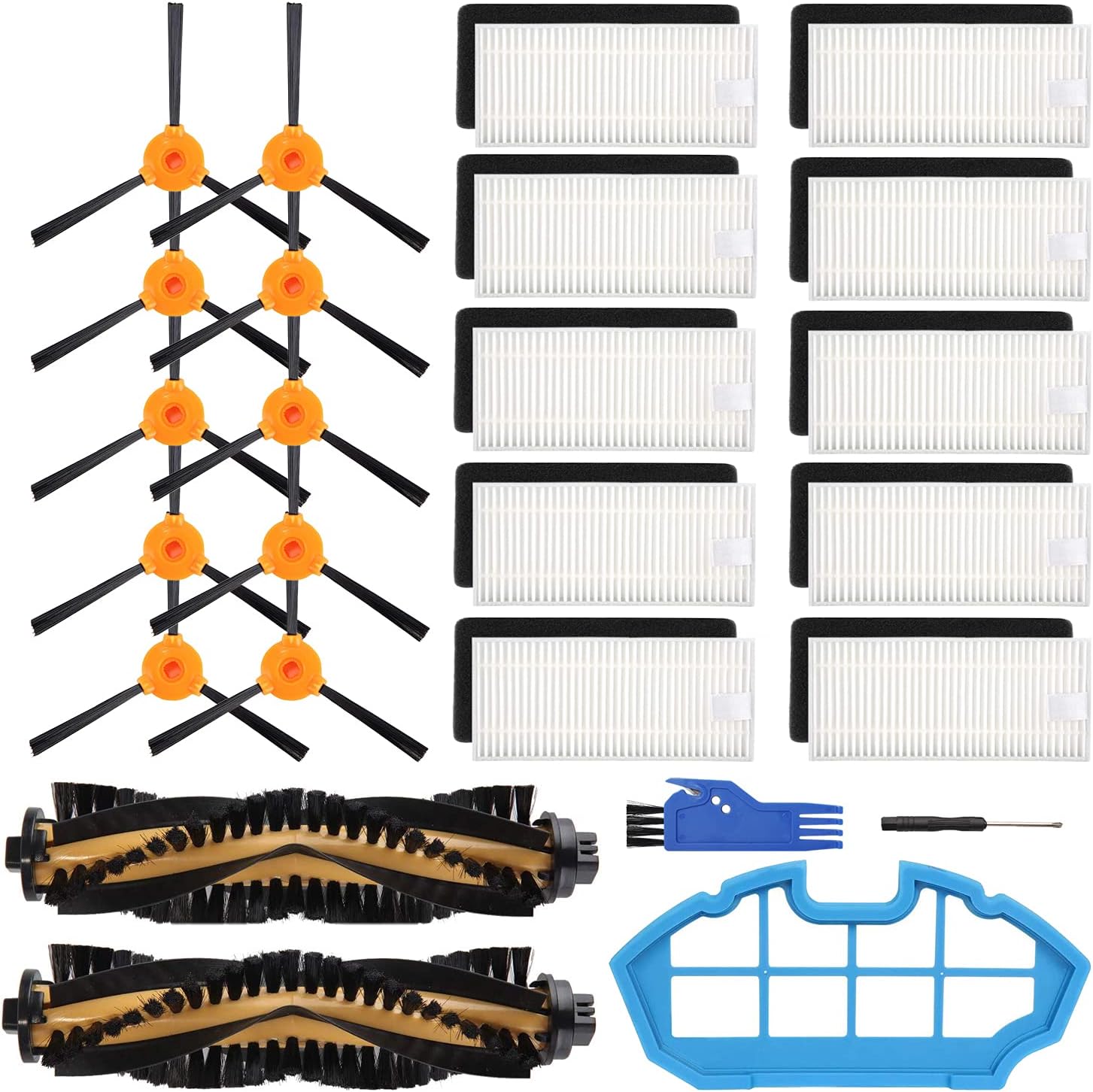 Replacement Parts for Ecovacs Deebot N79 N79s DN622 500 N79w Yeedi K600 K700 Robotic Vacuum Cleaner, Accessories Kit Includes 2 Main Brushes 1 Primary Filter 10 HEPA Filters 10 Side Brushes