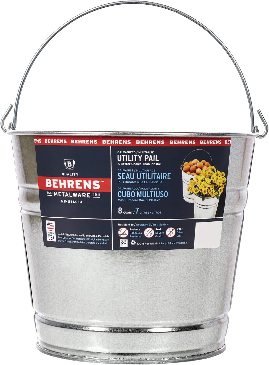 Behrens Galvanized Steel Utility Pail, 8-Quart