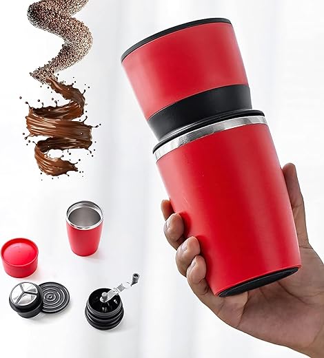 REMAXX All in one Portable Manual Coffee Maker Grinding Filtering Brewing Stainless Steel Material Double layer filter Washable body Travel friendly