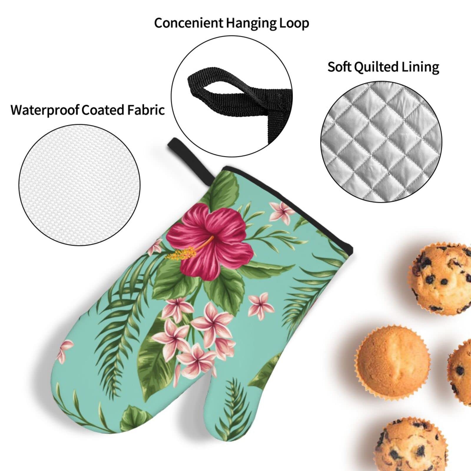 Lot De 4 Maniques Et Gants Hawaïens Feuilles Tropicales – Résistants Chaleur, Cuisine, Grill Et Pâtisserie
