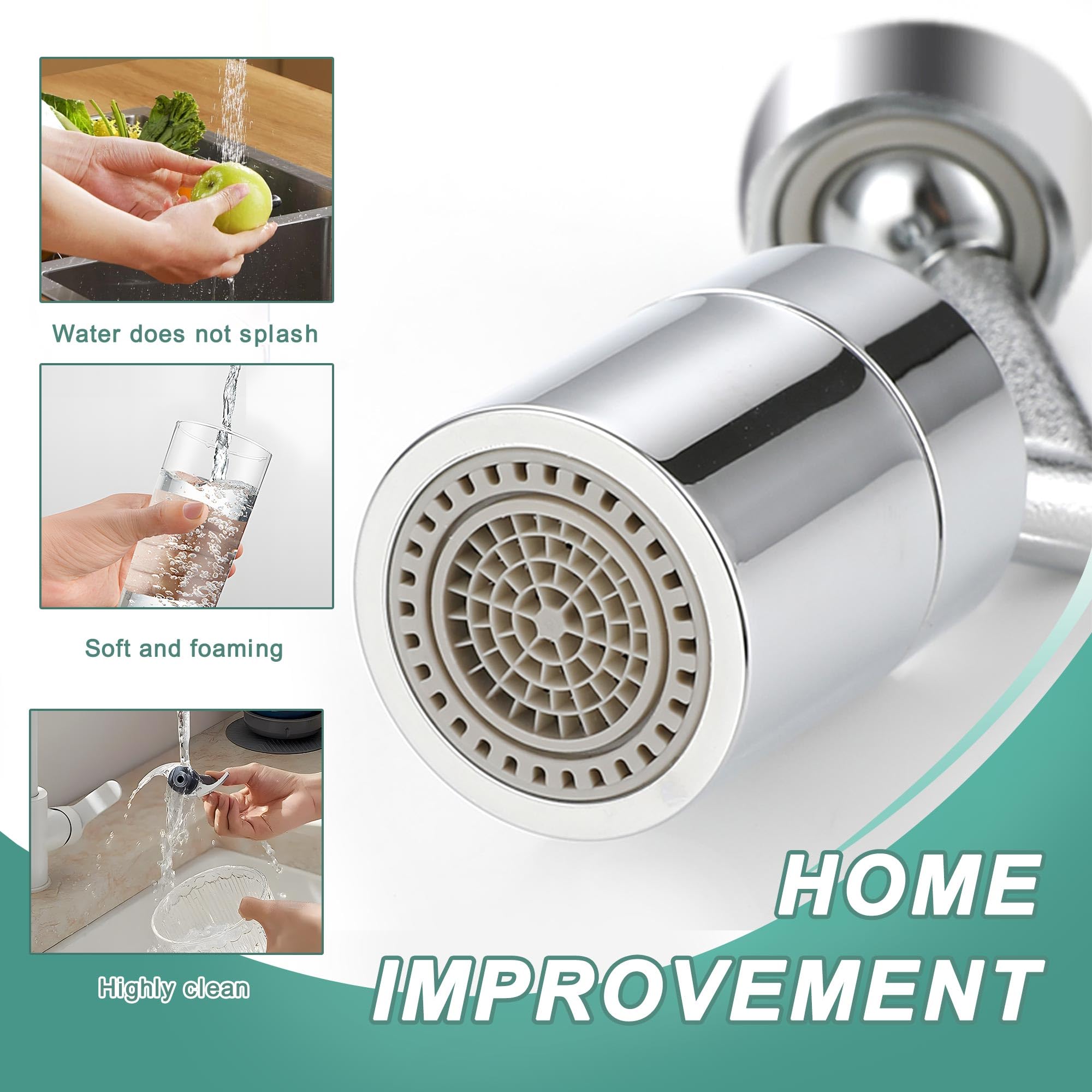 QST EXPRESS Rotatable 720° Faucet Sprayer Head,Universal Splash Filter Faucet with 4-Layer Net Filter for Kitchen,Anti-Splash,Leakproof Design with Double O- Ring Oxygen-Enriched Foam