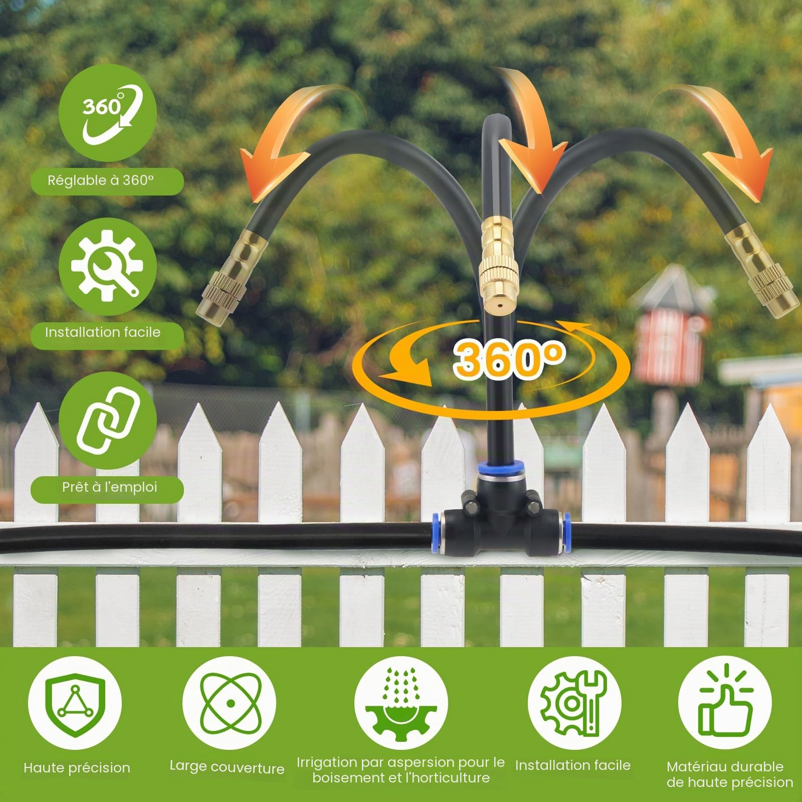 360° Curved Garden Automatic Irrigation System, Arrosage Automatique Pour Jardin avec 24 Buses Réglables, Kit de Système d’Irrigation pour De Plein Air Garden, Yard, Lawn(30M)