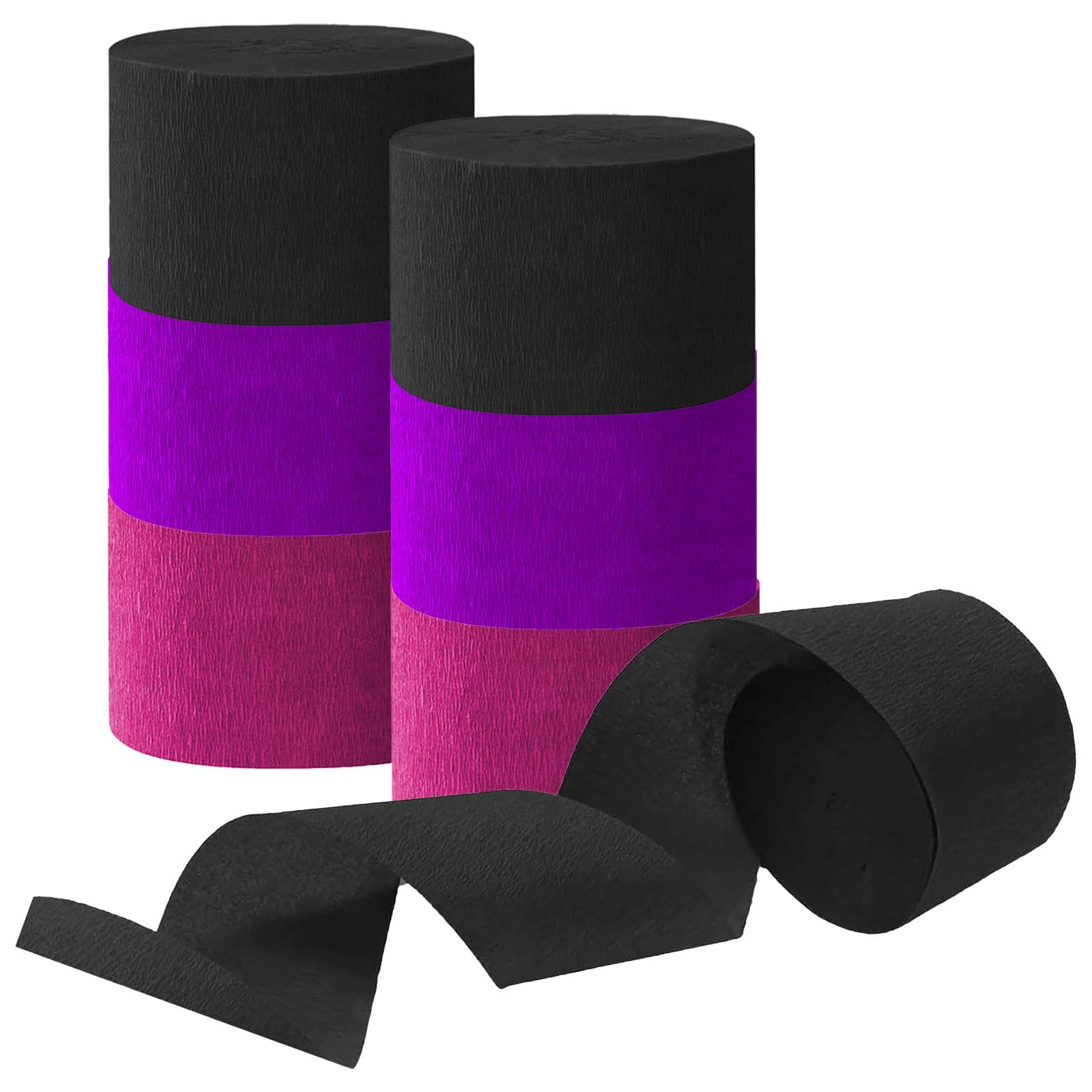 Tim&Lin Rose Red Pink and Purple and Black Crepe Paper Streamers, Party Streamer Decorations for Various Party Festival Decorations, 6 Rolls