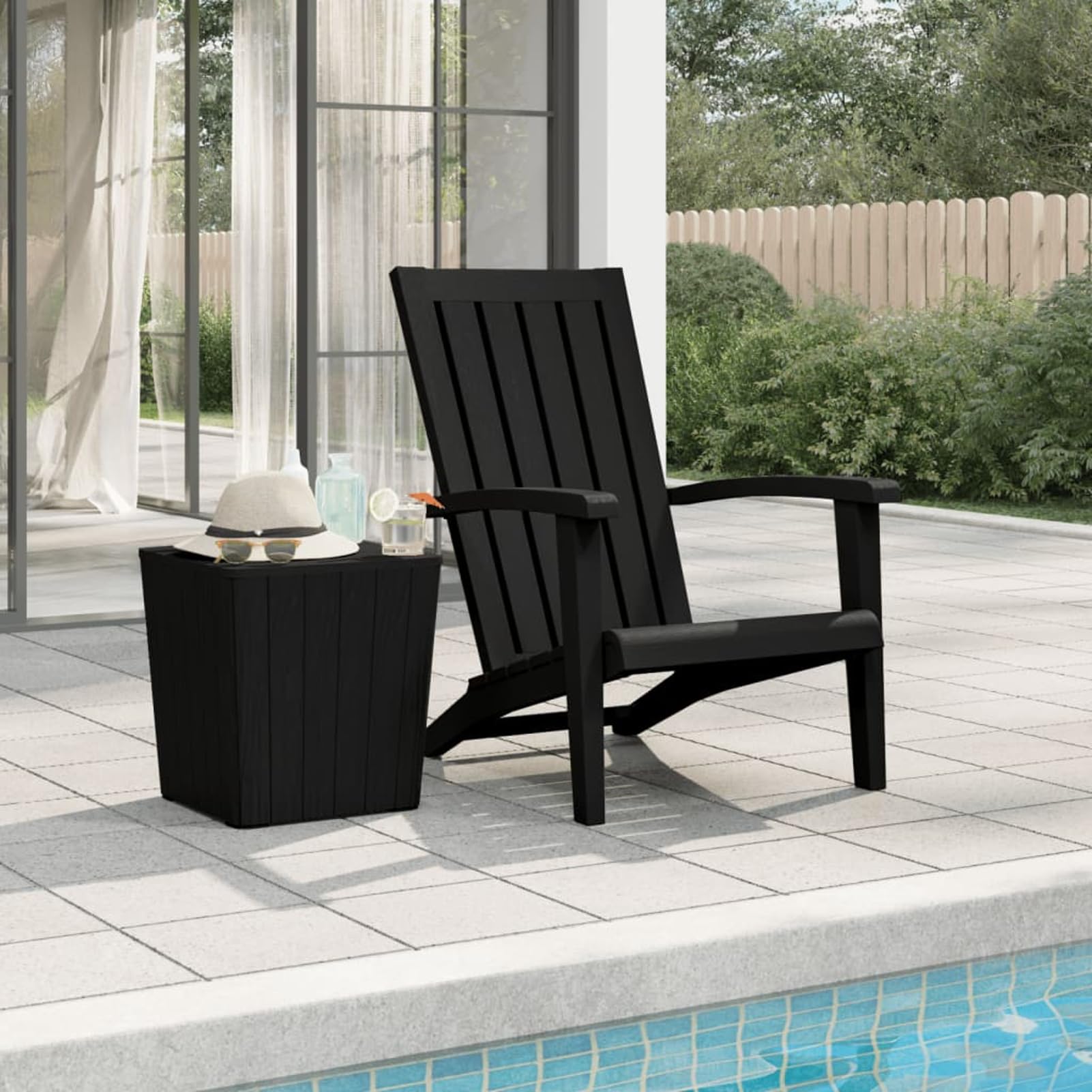 Chaise Adirondack polypropylène noire 63x85x93 cm avec accoudoirs jardin