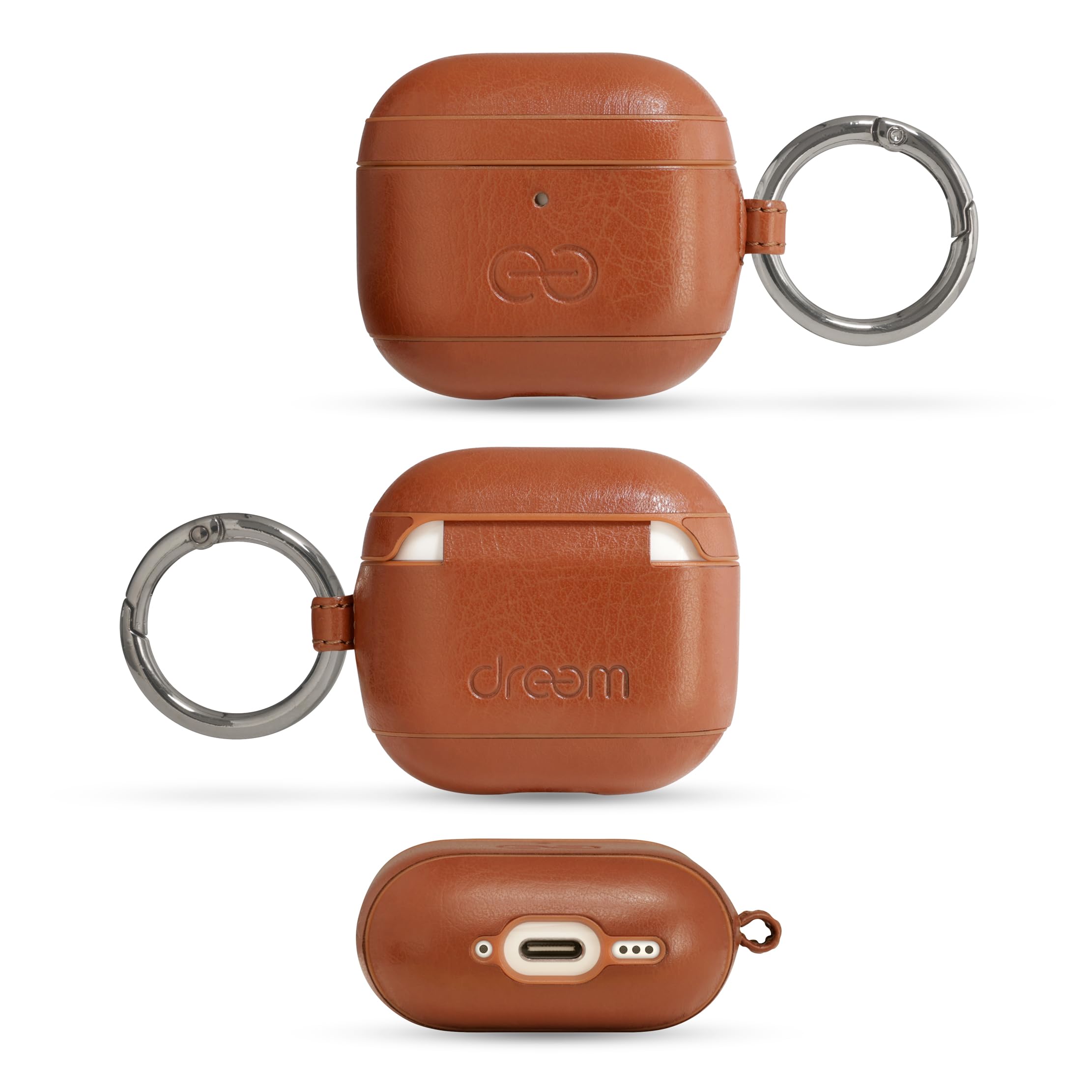 Dreem Om Case Cover with Keychain Clip Compatible with AirPods 4 for Apple AirPods 4th Generation, Vegan Leather AirPod Case for Men & Women, Luxury Earbuds Accessory for iPhone - Caramel — view 2