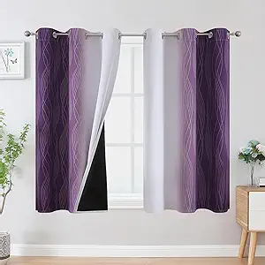 Estelar Textiler Purple and Greyish White Ombre Blackout Curtains 54 Inch Length 2 Panels, Full Room Darkening Gradient Drapes for Kitchen,Thermal Insulated Grommet Short Curtains for Bathroom,42Wx54L