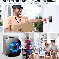 Vista 5 de Wireless Doorbell 2 Receivers 2 Push Buttons, PHYSEN Waterproof Door Chime Kit Operating at 1300-ft, Adjustable 58 Melodies & 5 Volume Levels LED