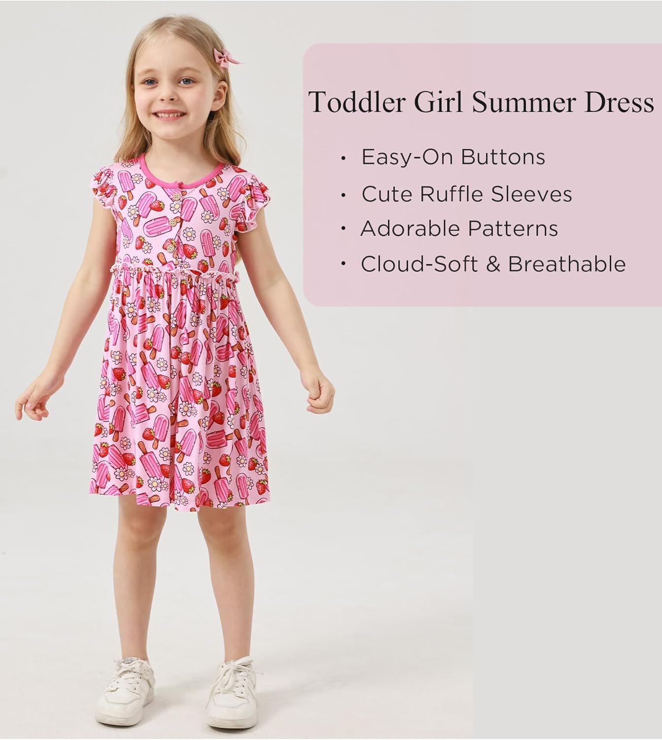 Bamboo Viscose Toddler Girl Dresses Ruffle Short Sleeve Girls Summer Dress - Image 2