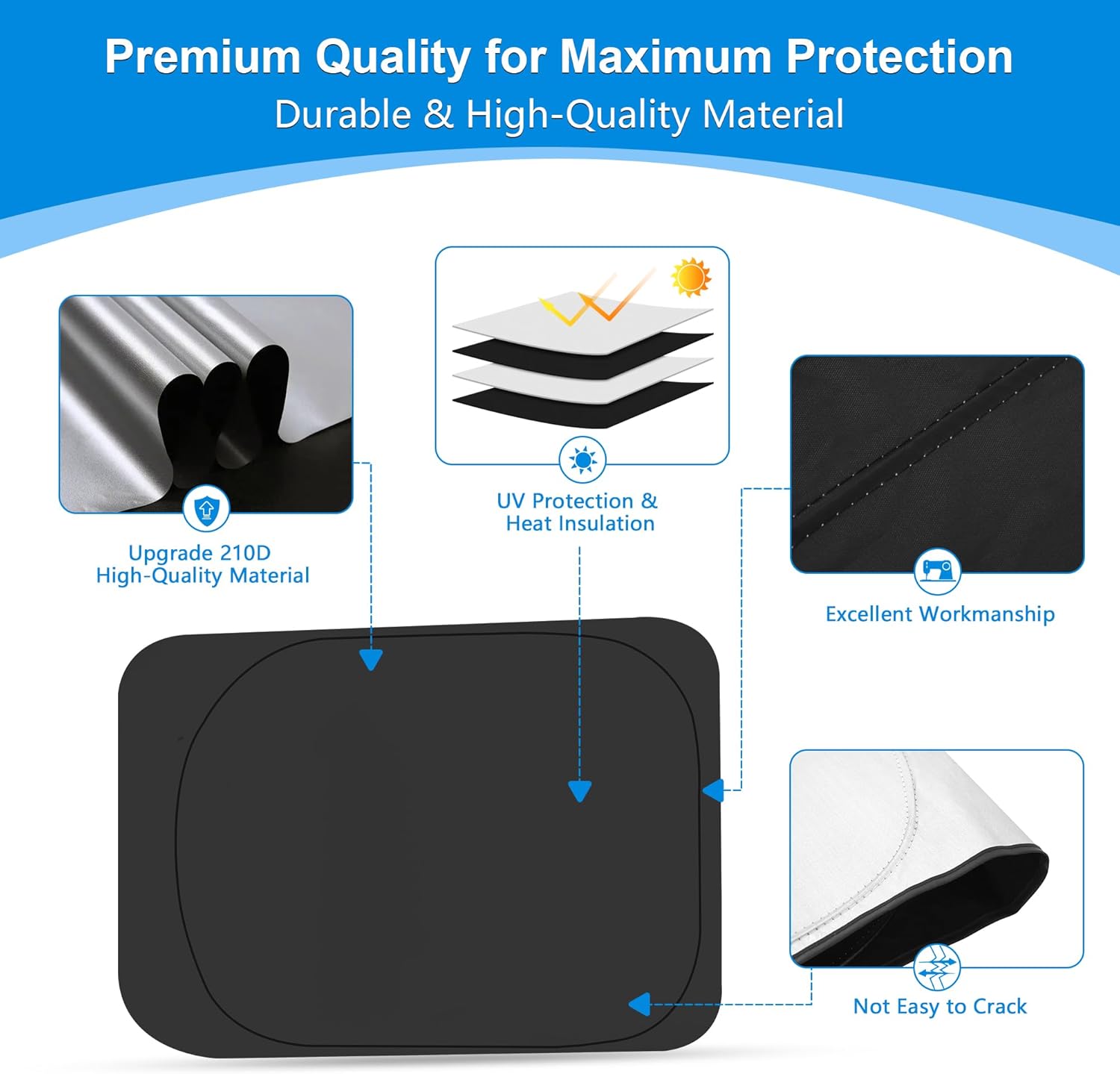 Side Window Sun Shade for 2017-2022 Fo-rd F250 F350 Super Duty, Super Crew Cab 4Door Pickup, Foldable Window Sunshade Sun Visor Protector, Side Window Shades Blocks UV Rays Heat, Pack of 4