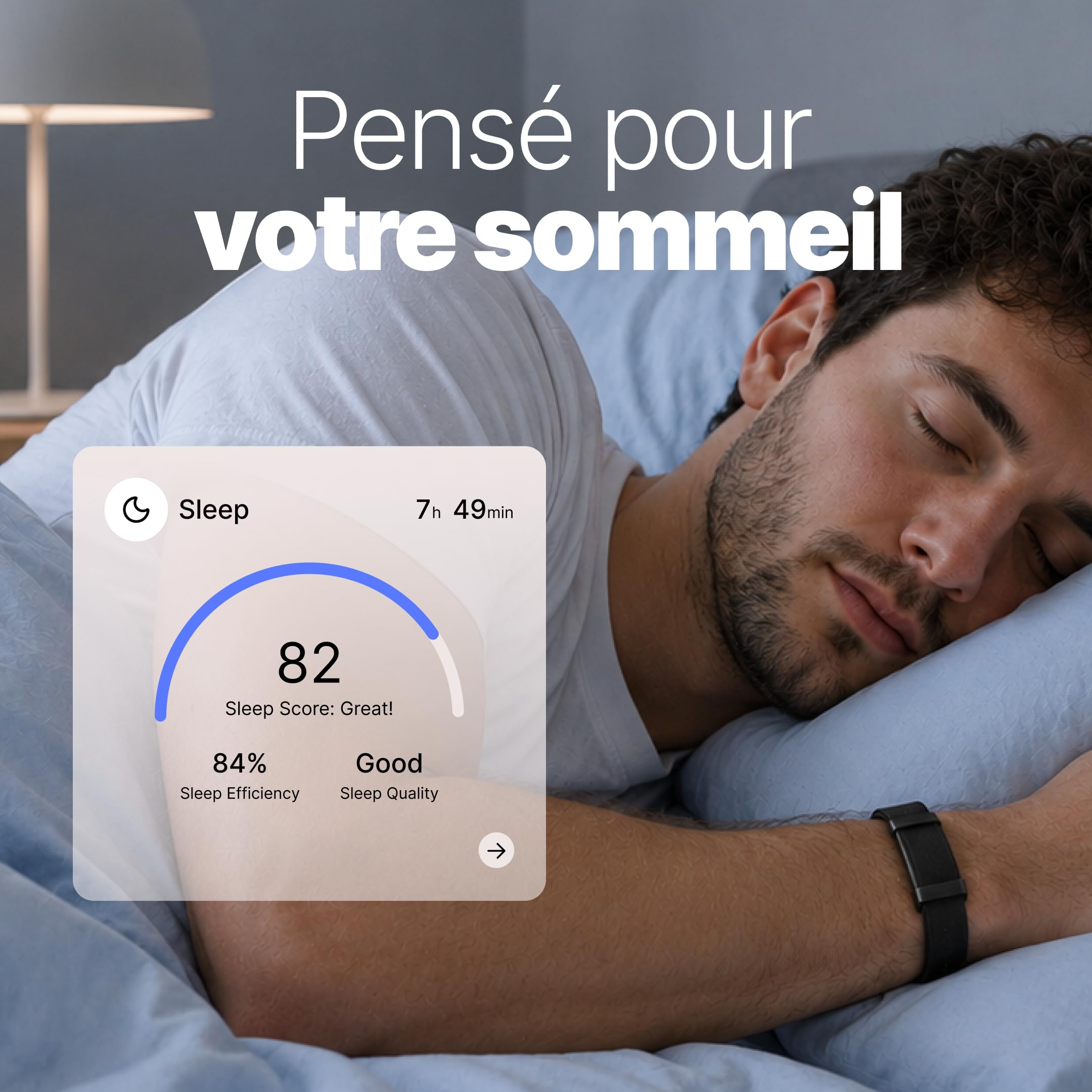 HAALE Smart Band Bracelet Connecté Santé & Fitness, Suivi du Sommeil, Fréquence Cardiaque & HRV, Oxygène Sanguin, Température Cutanée, Stress & Récupération, Étanche, Compatible iOS & Android