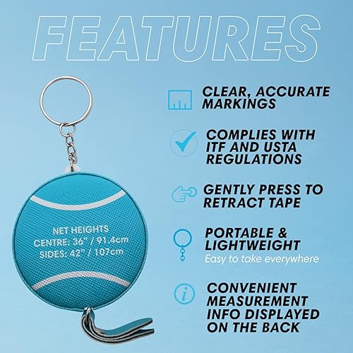 Miniatura 5 de Scoring Right Mini cinta métrica y llavero de altura de red de tenis, cinta métrica flexible portátil de 59 pulgadas para medir la altura de la red