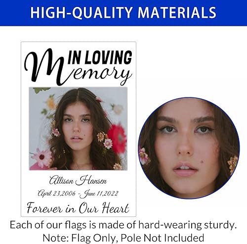 Miniatura 5 de LATHIFA Banderas conmemorativas personalizadas, banderas de jardín personalizadas en memoria amorosa con nombre, fecha, foto para patio al aire