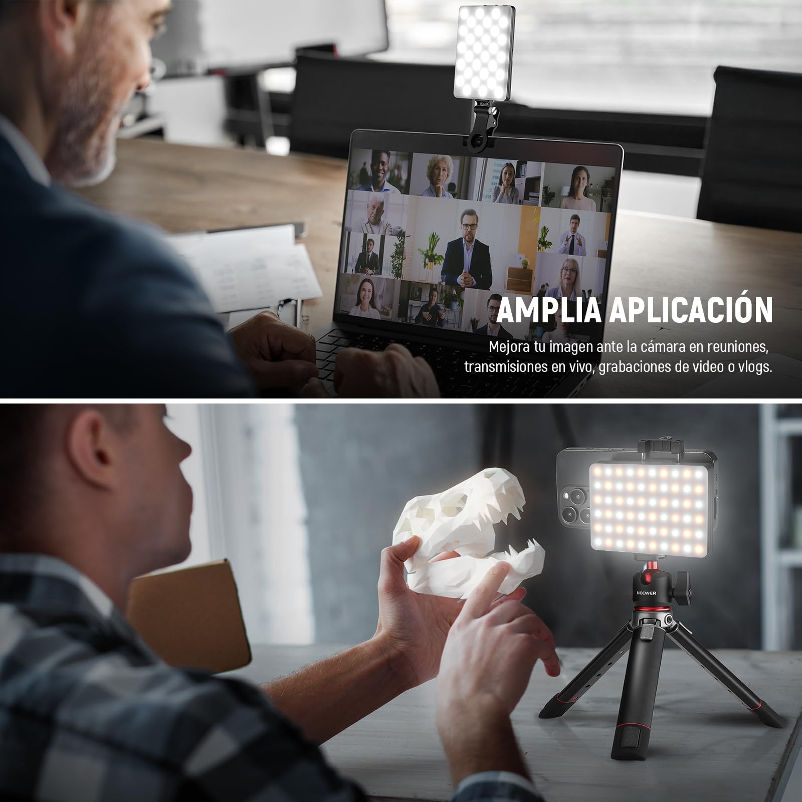 NEEWER BÁSICO Clip on Luz LED Selfies Compatible con iPhone, Recargable 2000mAh, con Soporte Teléfono Paño Limpieza, Luz Relleno para Webcam Laptop Zoom Videoconferencia Grabación Maquillaje, NL-60AI