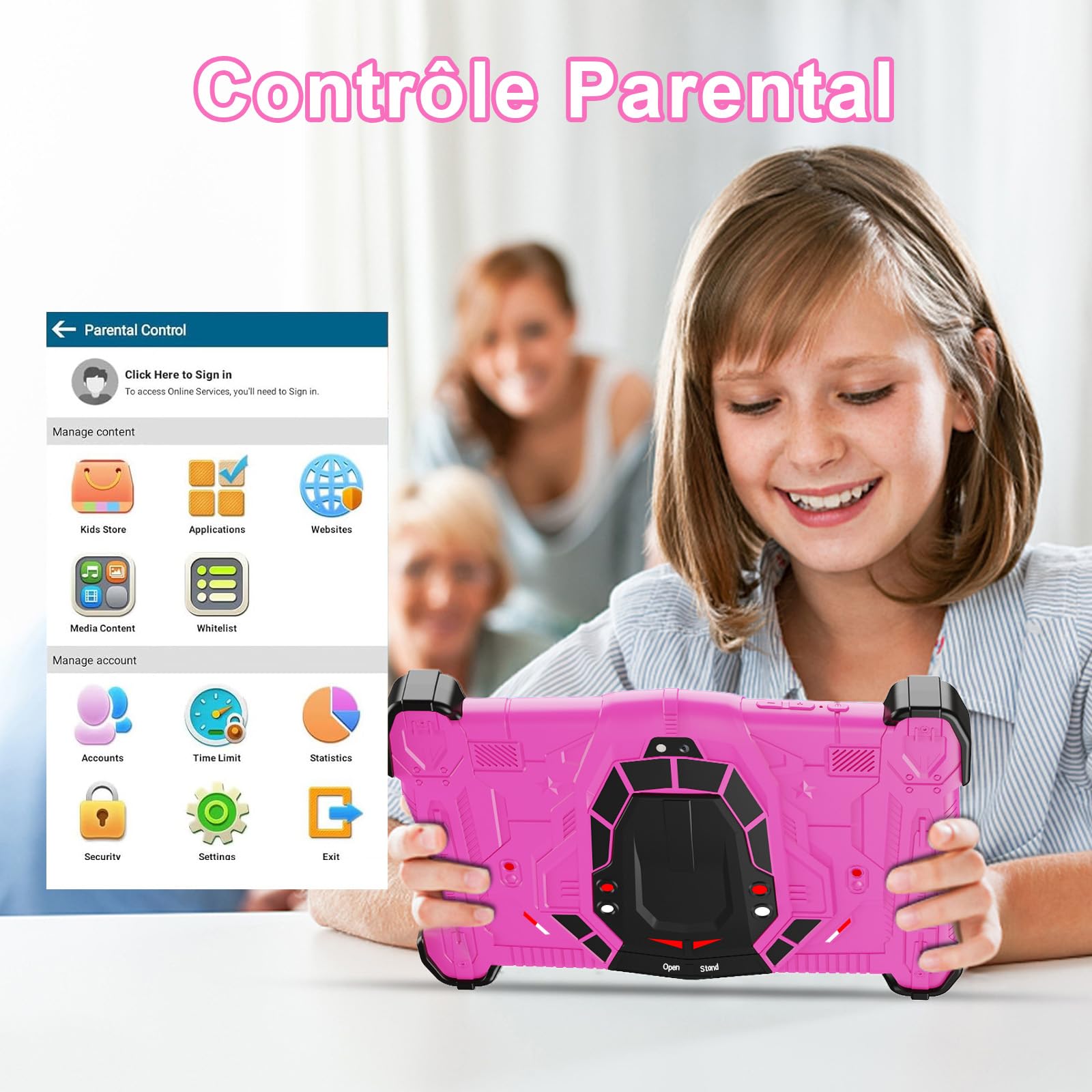 EagleSoar Tablette Enfants 7 Pouces, adaptée âgés 3 à 12 Ans, Android 14, 10Go RAM 64Go ROM 1To Extensible, avec Logiciel pédagogique iWawa et contrôle Parental, Batterie 4000mAh, Octa Core, Rose