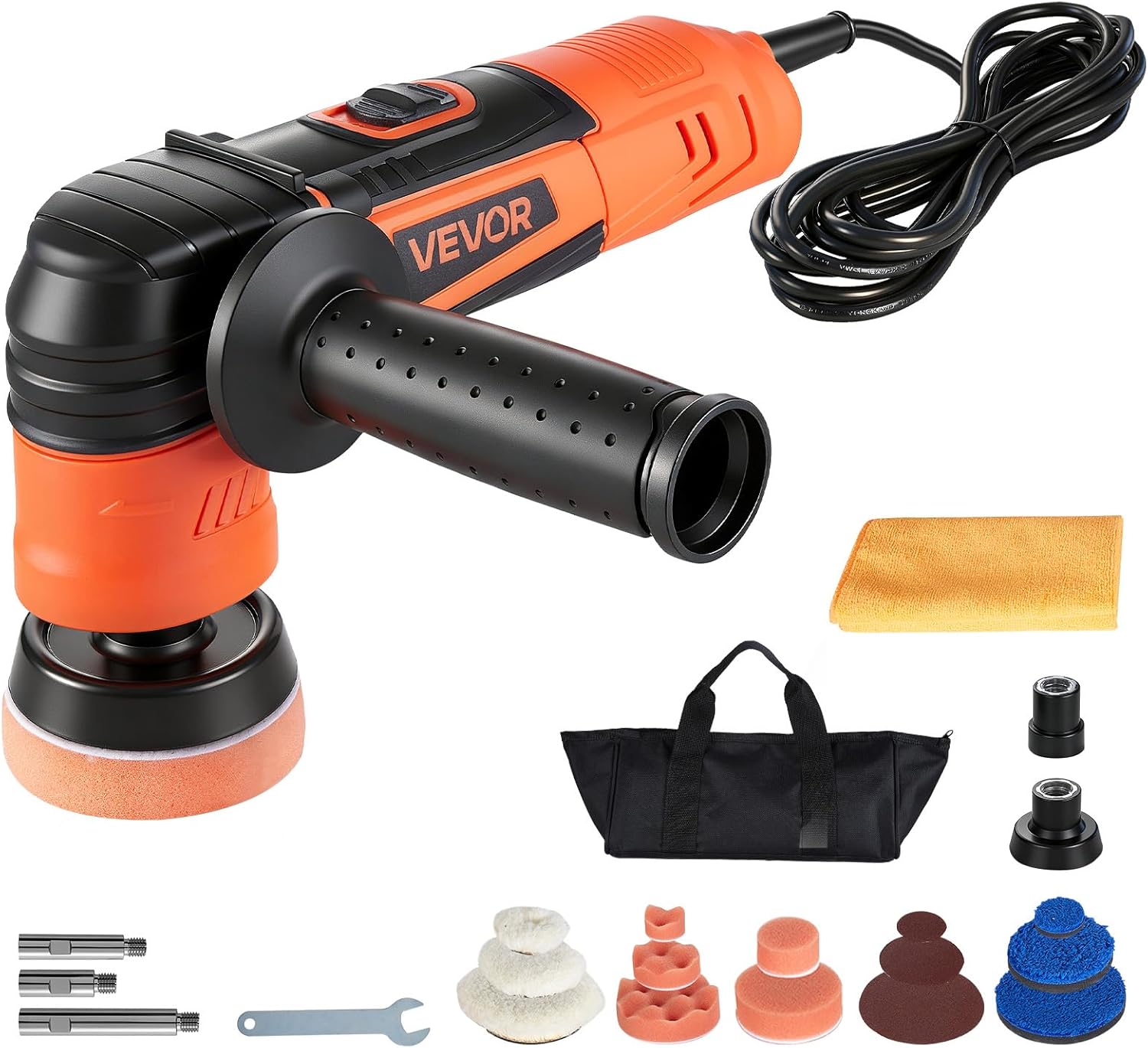VEVOR Car Buffer Polisher, 1.2"/2"/3" Rotary Polisher Buffer, 600W 6 Variable Speeds 1000-4500RPM Car Polisher Waxer Kit for Cars Detailing, Waxing, Polishing, Scratch Removal