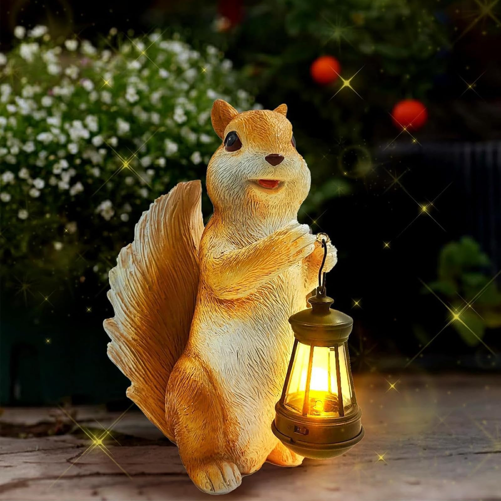 lifemet Scoiattolo decorativo da giardino a energia solare, scoiattolo, decorazione da giardino per esterni, resistente alle intemperie, con lanterna, statuette da giardino per giardino, balcone