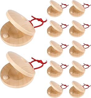 12 Pieces Wooden Castanets Finger Percussion Musical Instruments for Kids and Adults, Earth Tone Rhythm Learning Toy Set, Party and Classroom Gift from Luwecf