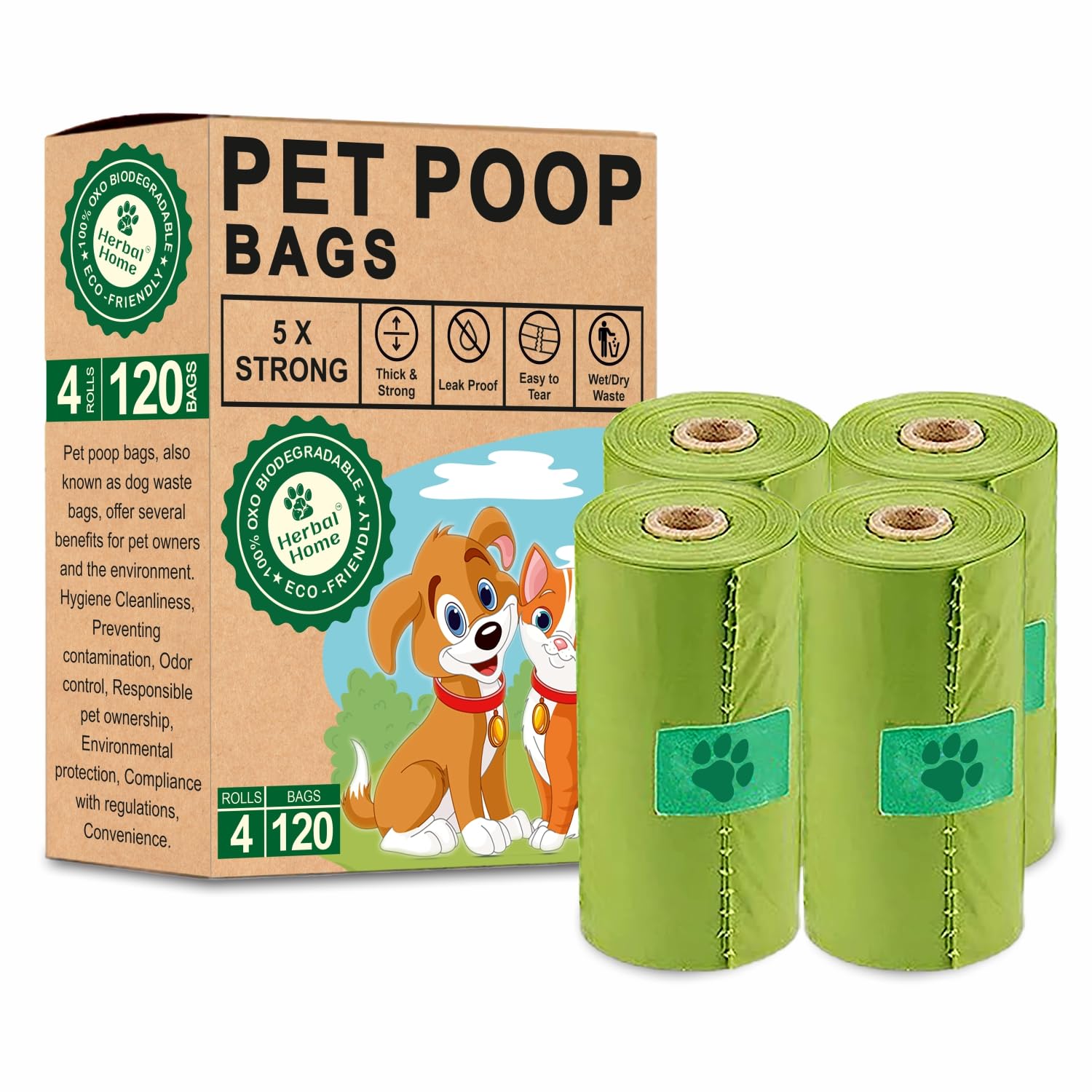 Herbal Home Dog Poop Bags,Pack of 4 (120 Bag) Leak Proof & Extra Thick Waste Bag Rolls for Dog, Durable Dog Poop Trash Bags (Pack of 4, Green) (B0CV5T74YG) Amazon Price History, Amazon Price Tracker