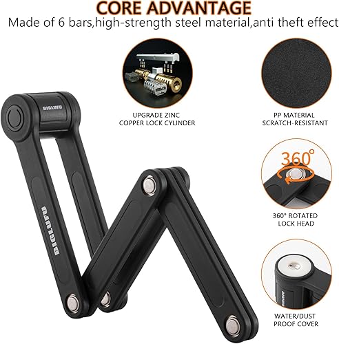 Miniatura 2 de BIGLUFU Candado de bicicleta para bicicleta, scooter y motocicleta, con 4 llaves, cadena plegable, de acero aleado, con soporte de montaje, 2