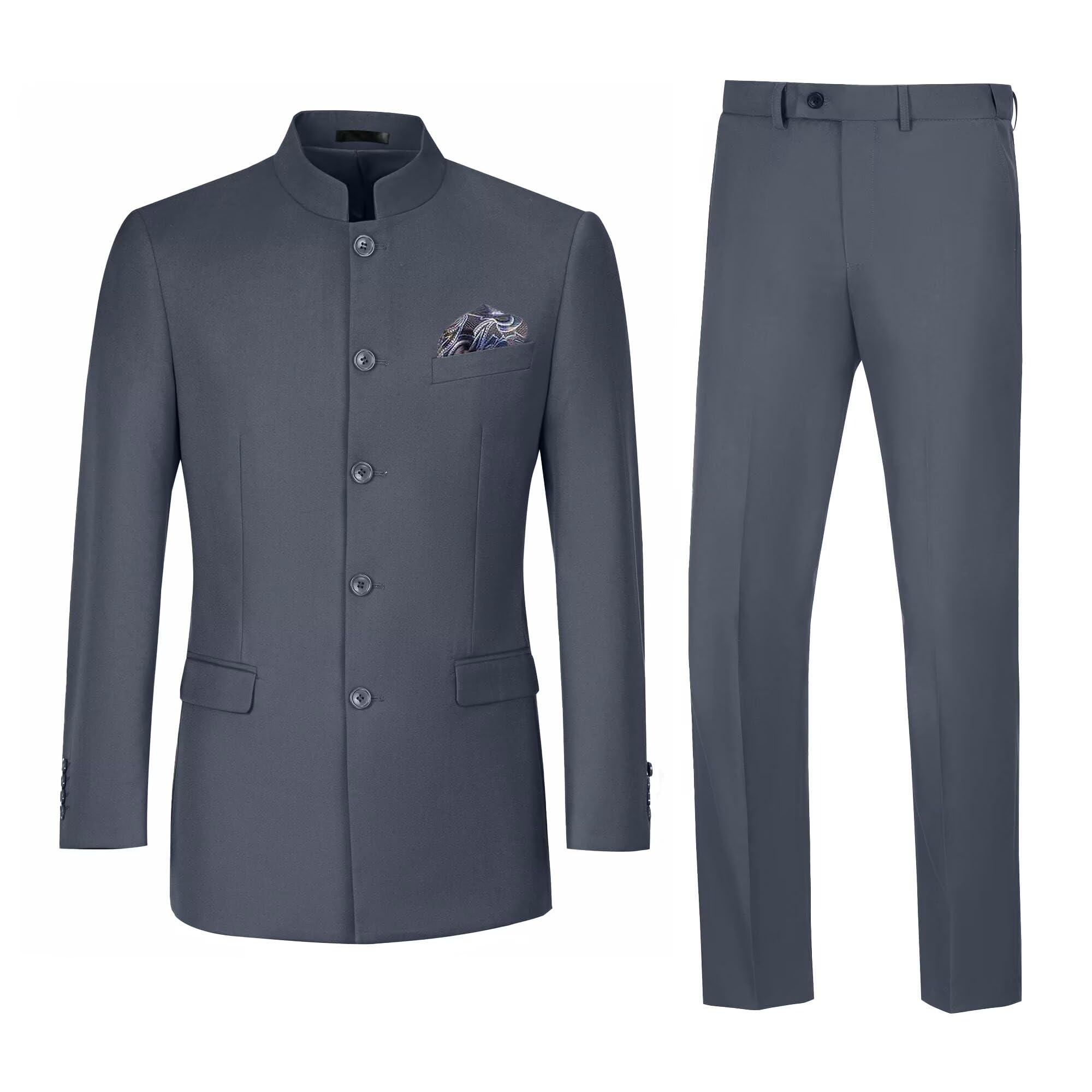 CUCUSISI Men Suits 2 Piece Slim Fit Mandarin Collar Suit Traditional Chinese Tunic Clothing Formal Wedding Blazer Pant