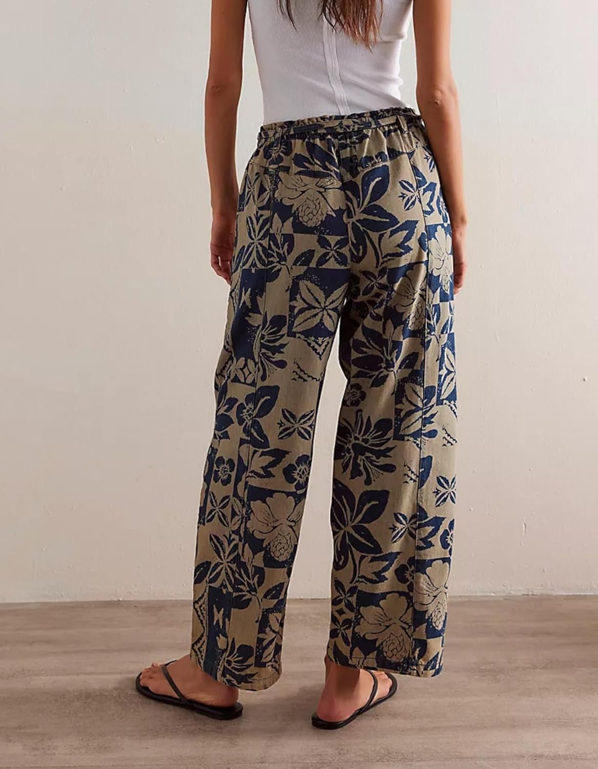 Kedera Women's 2025 Spring Causal Baggy Boyfriend Pants Vintage Wide Leg Printed High Rise Pull-On Barrel Ankle Pants - Image 2