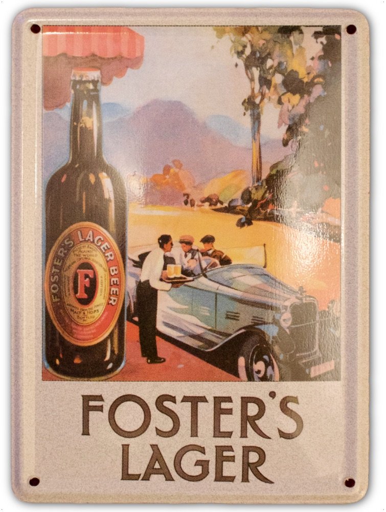 FOSTERS AUTO Small Nostalgic Vintage Metal Tin Pub Sign