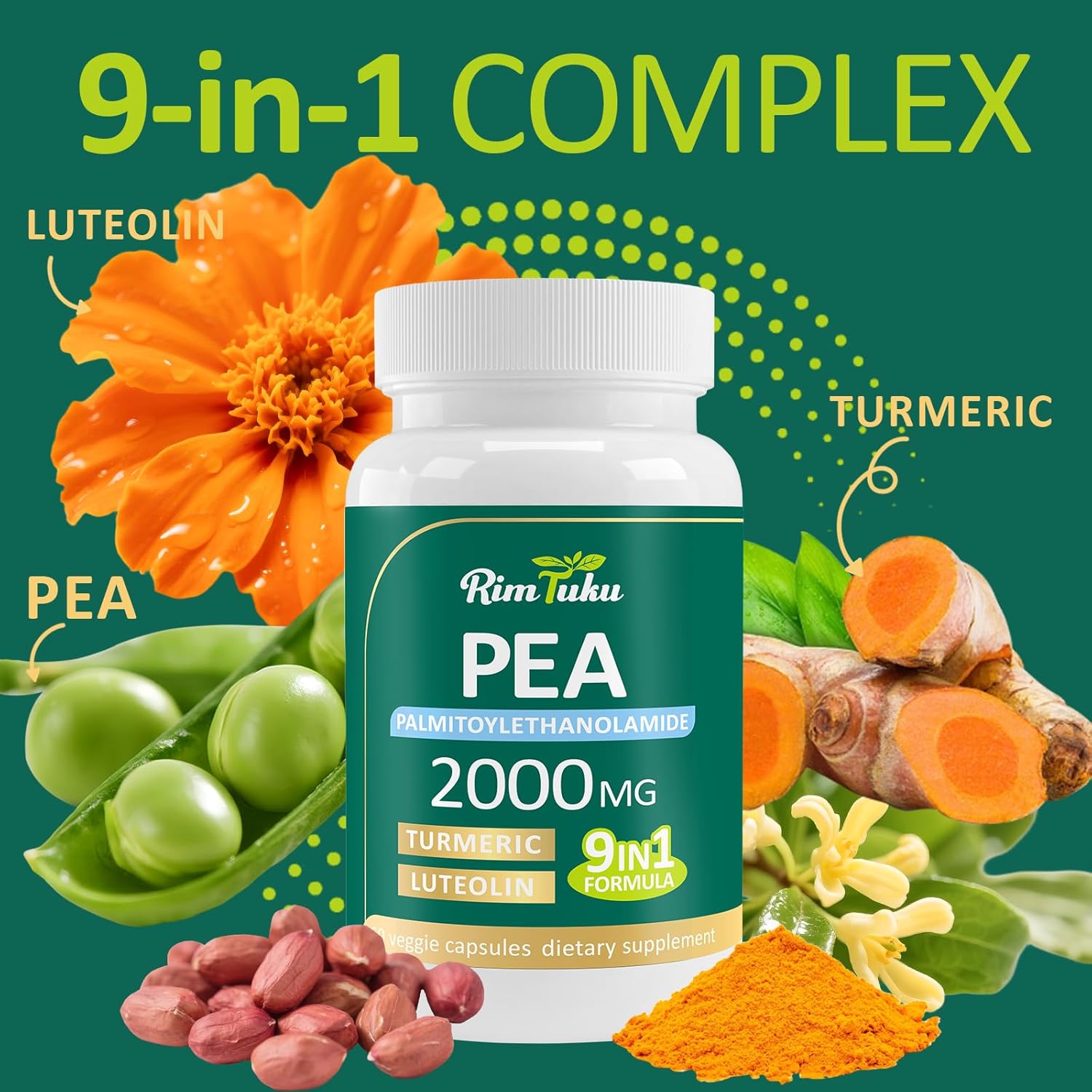 Liposomal Palmitoylethanolamide 2000MG + Luteolin 200MG + Turmeric 200MG & Fisetin 100MG, Micronized Pea 99% Highly Purified Enhanced Absorption Pea Supplement, 60 Capsules - Image 3