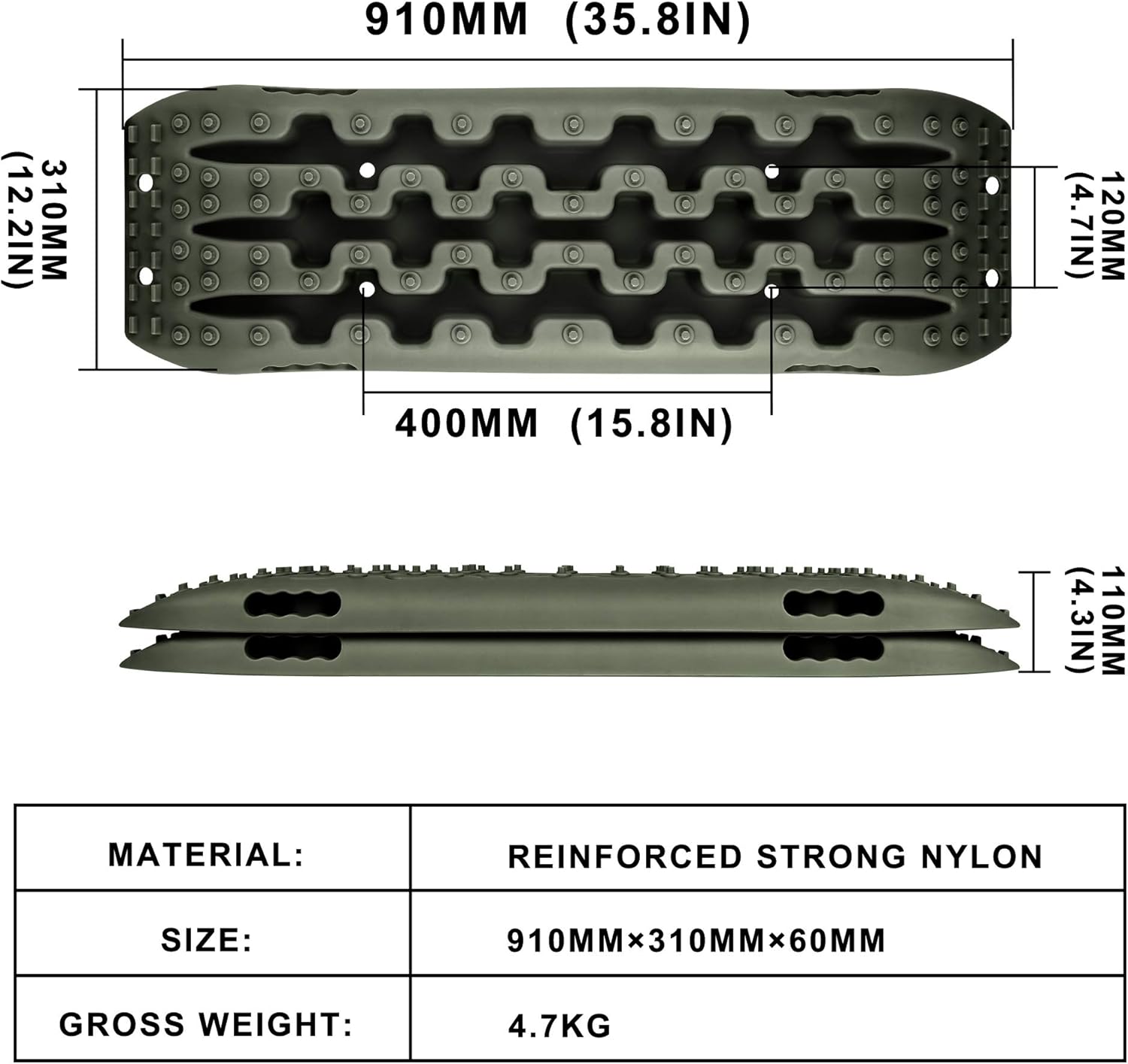 Traction Boards Recovery Tracks Tire Ladder 4WD Recovery Mat for 4X4 Offroad Sand Snow Mud Track (Olive)
