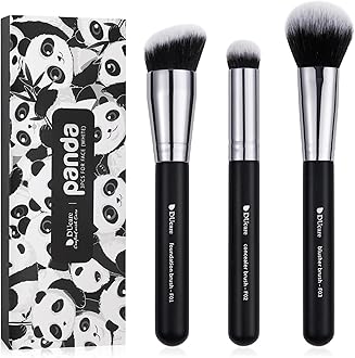 3PCS Face Base Makeup Brush Kit - For Foundation, Concealer, Blusher Powder, Works With Liquid, Cream & Powder Products, 100% Vegan Soft Dense Bristles, Travel Essential Makeup Brushes (Black)