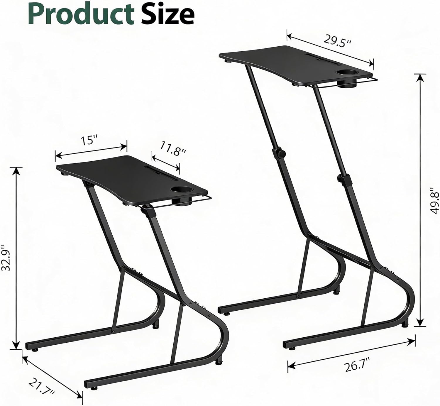 GRLEAF Adjustable Height Standing Desk for Walking Pad Treadmill, Desk for Laptop with Cup Holder, Desks for Bike/Cycling, Used for Bedrooms and Offices (Black)