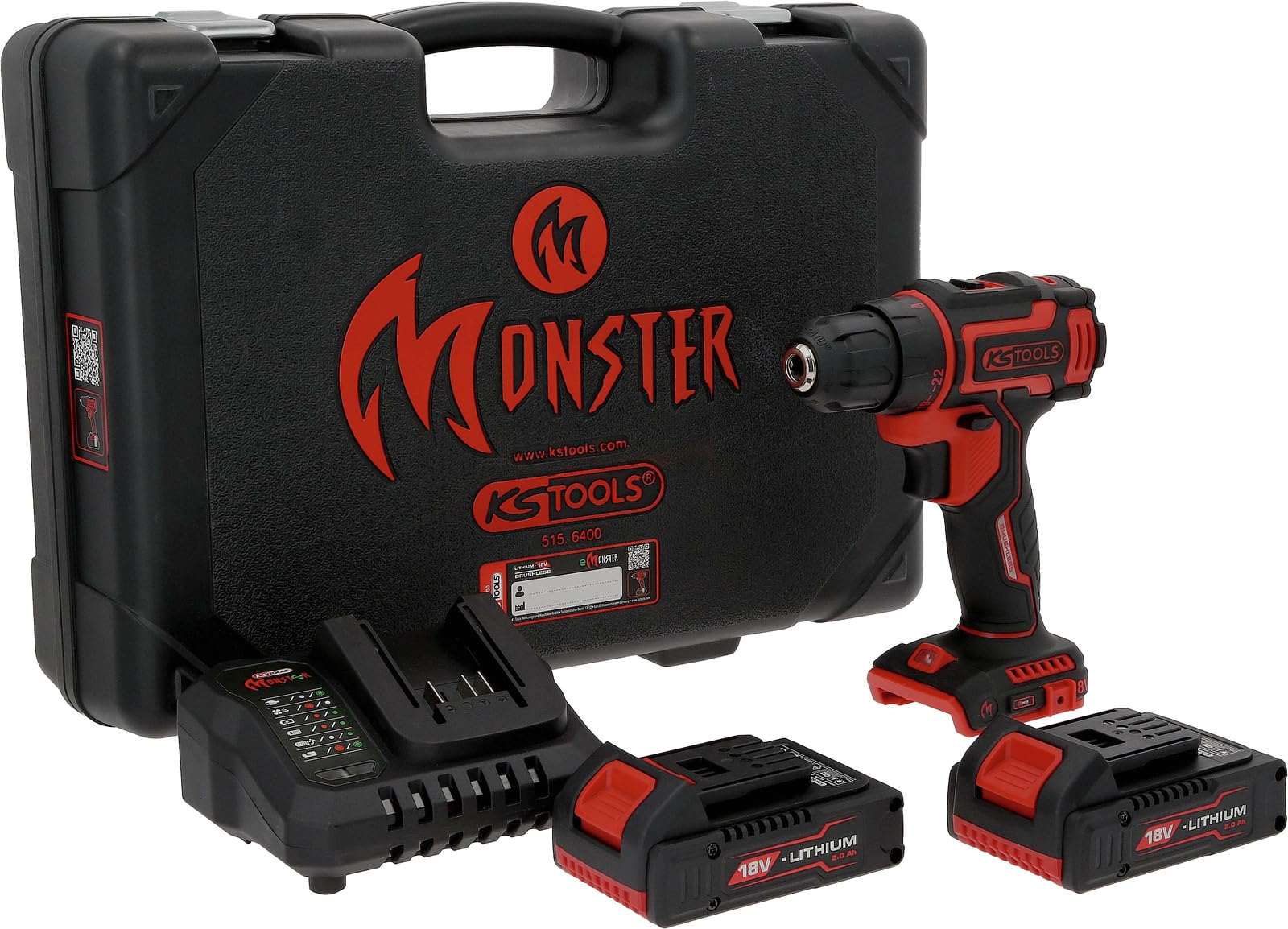 KS Tools 515.6400 eMONSTER bezszczotkowa wiertarko-wkrętarka akumulatorowa, 4-częściowy
