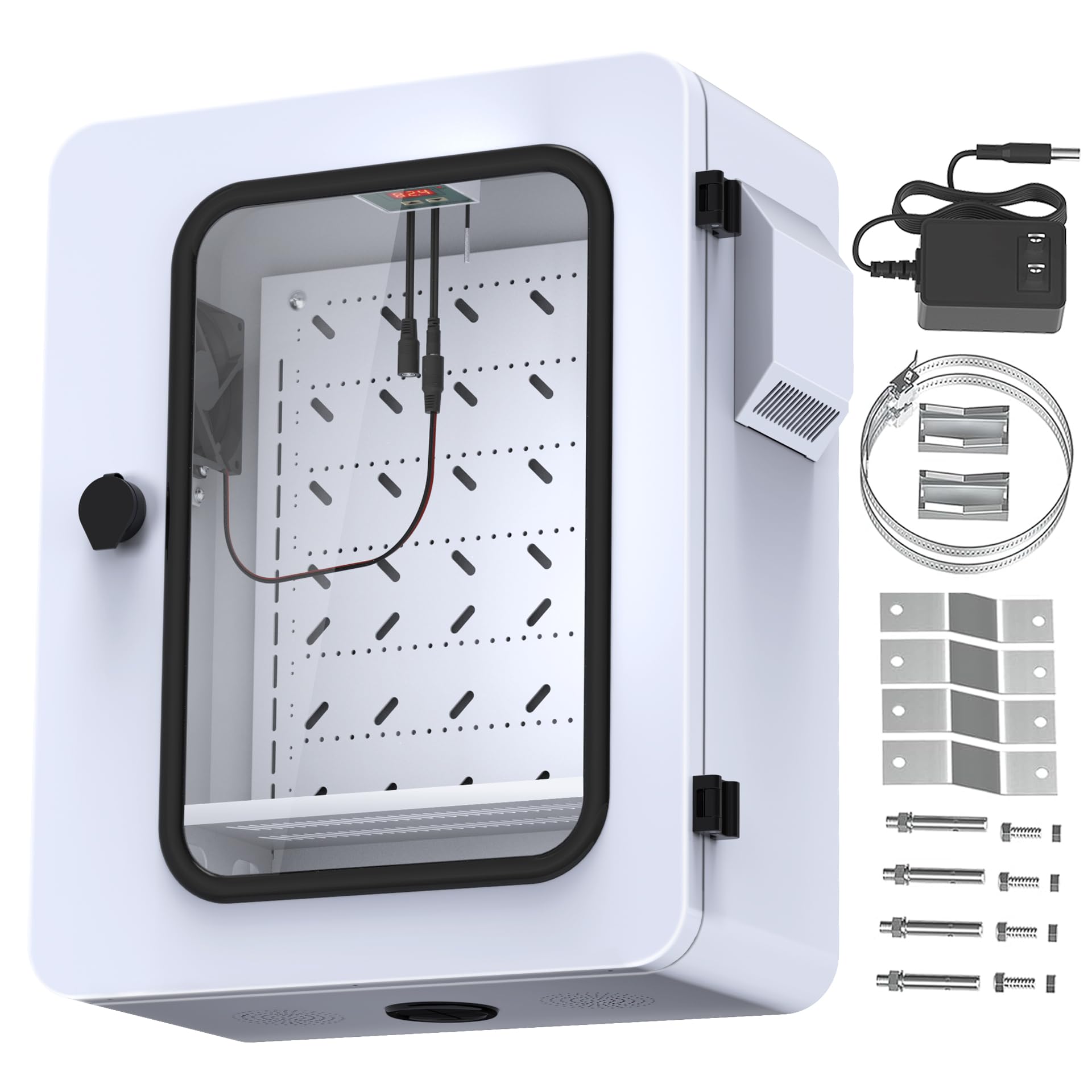 Caja eléctrica para exteriores con termostato y ventilador y ventana transparente, control preciso de temperatura de -17.7 °C, clasificación IP65 resistente al agua, acero galvanizado, haz