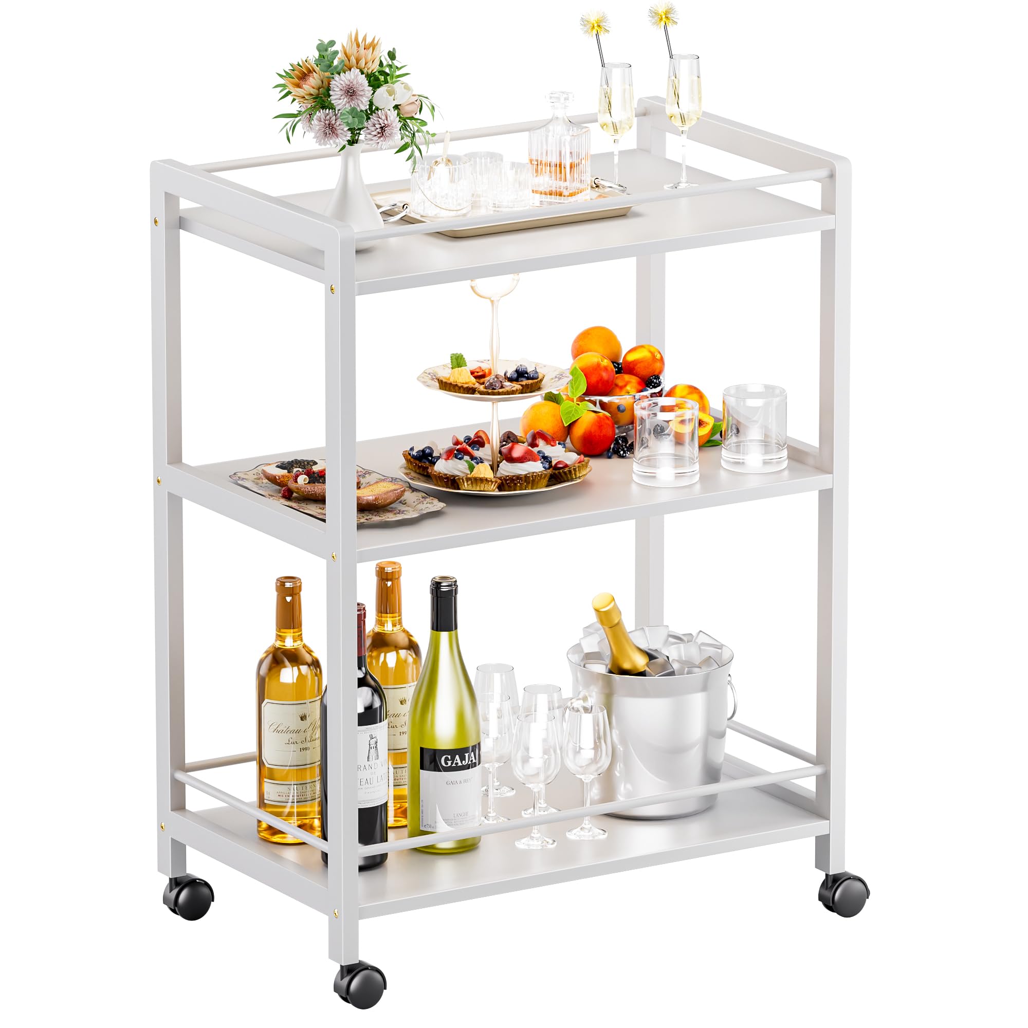 Sponsored Ad – HITNET White Bar Cart, Home Bar Serving Cart, Kitchen Trolley on Wheels with Storage, 3 Tier Rolling Beverage Cart for Living Room Kitchen Home Office