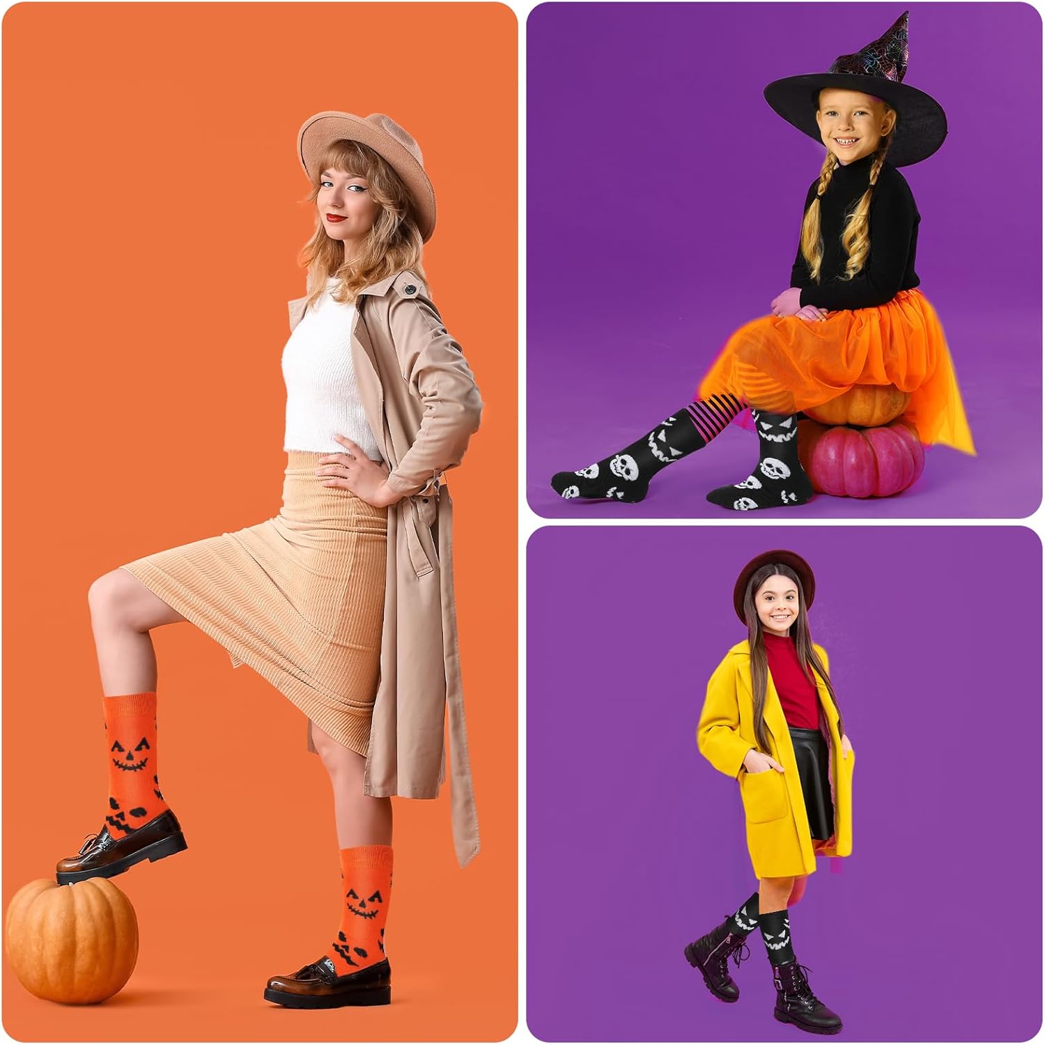 2 Pairs Women Halloween Novelty Crew Socks Sock Gifts for Girls Men Kids Halloween Funny Fuzzy Pumpkin Bone Spooky Socks Halloween Cozy Socks Kits - Image 5