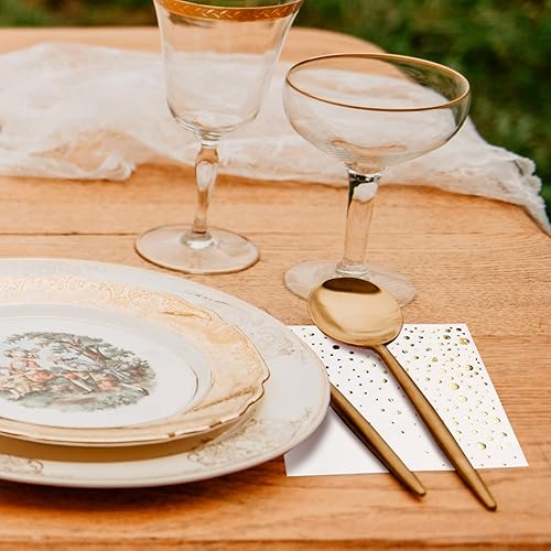 Miniatura 7 de Elegantes servilletas blancas y doradas para fiestas, servilletas doradas de 6.5 x 6.5 pulgadas, 50 servilletas de papel blanco y dorado,