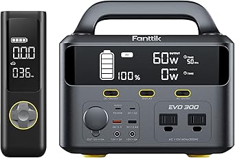 Fanttik EVO 300 Portable Power Station, 299Wh Backup Power Supply, Real-Time Monitoring, 2 AC 110V/300W(Peak 600W) Pure Sine Wave Outlets, for Outdoors Camping Travel Hunting RV Emergency