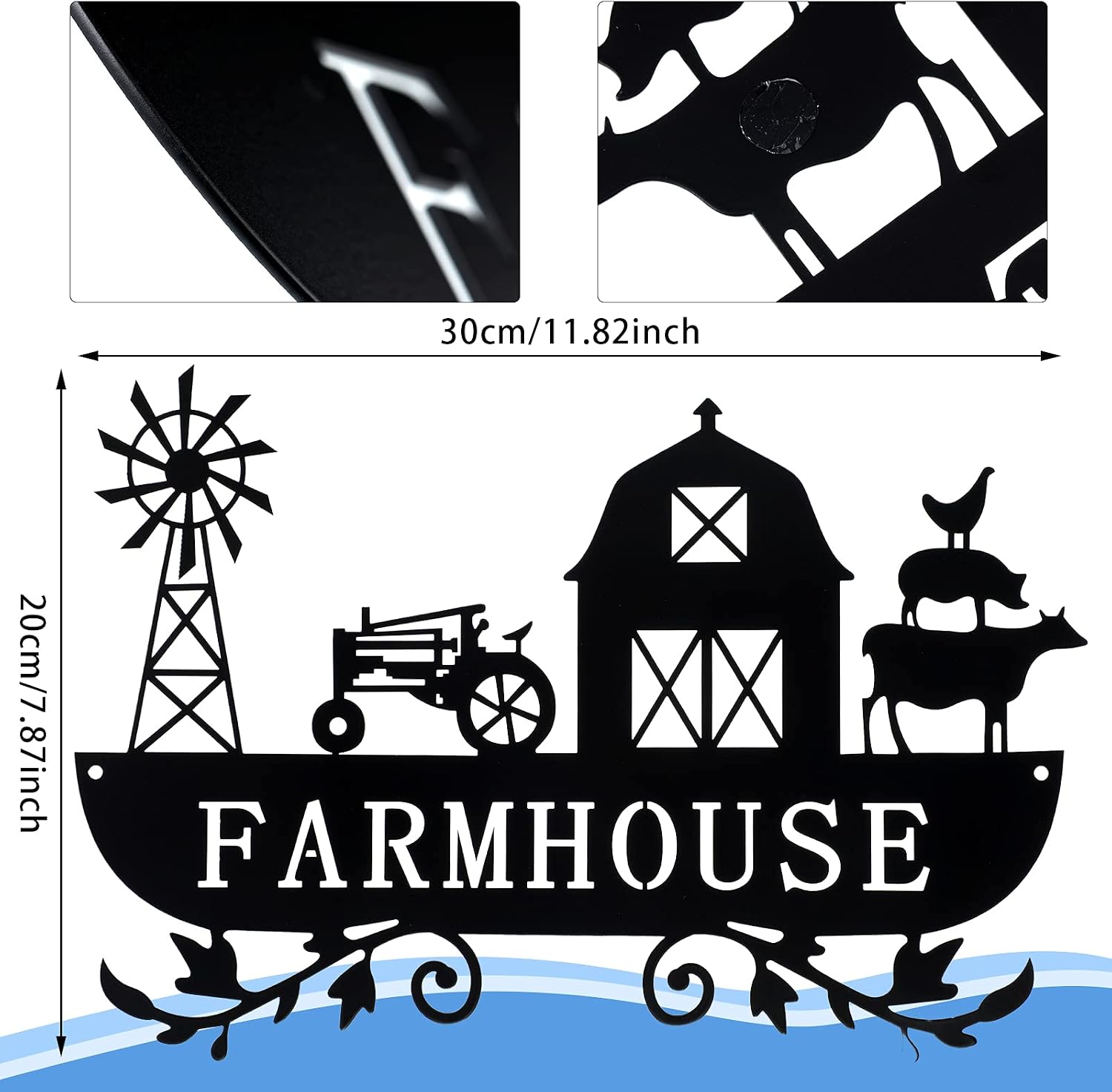 Metal Farmhouse Kitchen Decor Rustic Farm Sign Windmill Barn Tractor Animal Decor for Nursery Country Decor Christmas Gift for Father (Black)