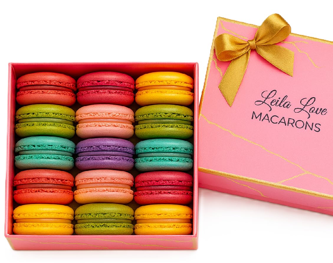 Leilalove Macarons - Mademoiselle de Paris Collections of 15 - Gift box varies in color - cookies are individually packaged for the perfect freshness